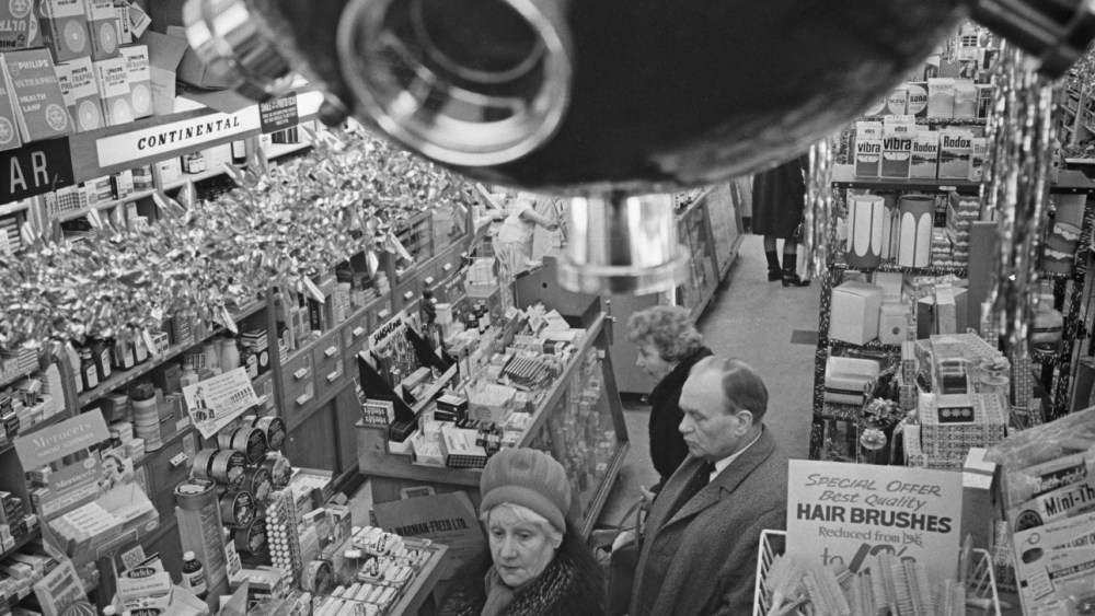 Closed-circuit television camera in a North London shop, UK, 6th December 1968. (Photo by Terry Fincher/Daily Express/Getty Images)