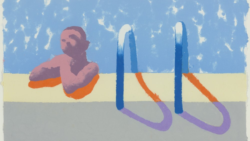 David Hockney "Gregory in the Pool (Paper Pool 4)" 1978. Colored and pressed paper pulp Variation Q
32 x 50. On view at The Palm Springs Art Museum in "Perspective Should Be Reversed: Prints by David Hockney from the
Collections of Jordan D. Schnitzer and His Family Foundation"
November 24, 2024 - March 31, 2025