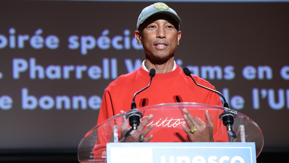 Pharrell Williams speaks at UNESCO in Paris as he was designated a goodwill ambassador for arts education and entrepreneurship.