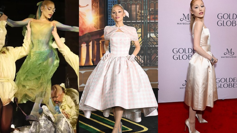 Ariana Grande at the 2024 Met Gala on May 6, 2024; at the Los Angeles premiere of "Wicked" on Nov. 9, 2024; and the Golden Globes First-Time Nominee Luncheon on Dec. 17, 2024.