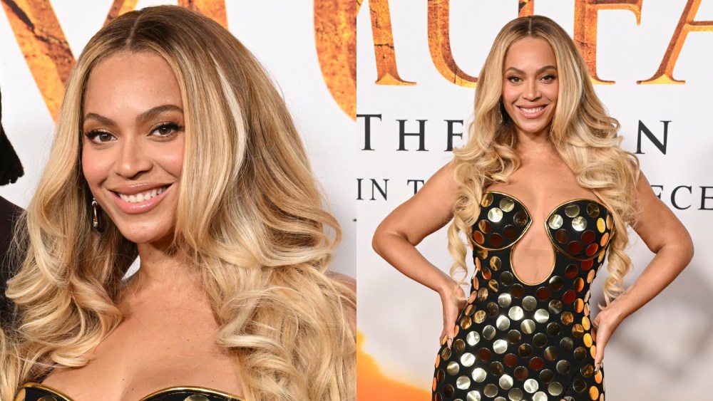 Beyoncé at the "Mufasa: The Lion King" premiere on Dec. 9 in Los Angeles, Balmain, red carpet, strapless gold dress