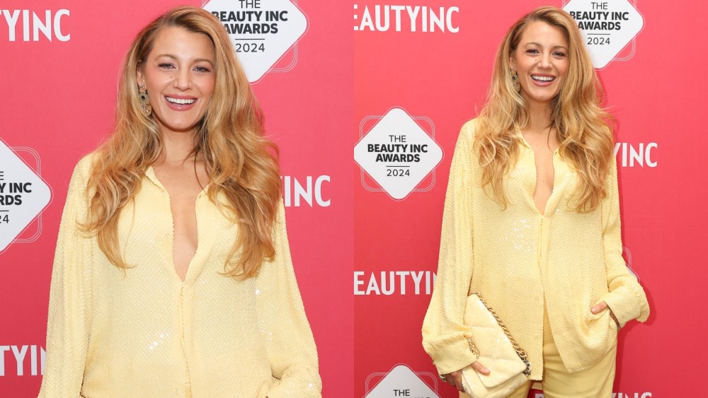 Blake Lively at the 2024 Beauty Inc Awards on Dec. 11 in New York, Sergio Hudson, Chanel, Christian Louboutin, Blake Brown hair, butter yellow trend
