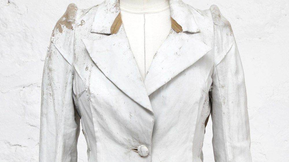 A painted canvas blazer from Maison Martin Margiela's spring 1990 collection.