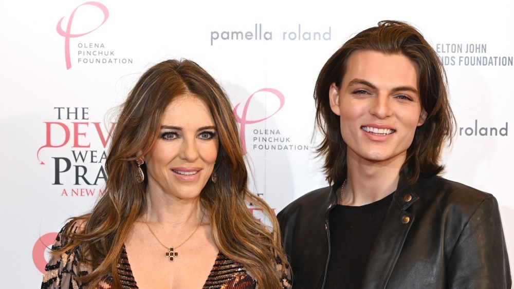 Elizabeth Hurley and Damian Hurley attend "The Devil Wears Prada: The Musical" World Premiere at the Dominion Theatre on December 01, 2024 in London, England.