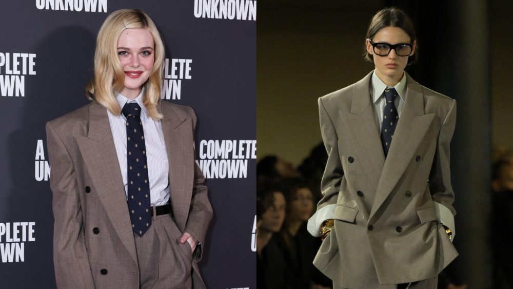 Elle Fanning attends the a photo call for "A Complete Unknown" on Dec. 16 in London, Saint Laurent suit