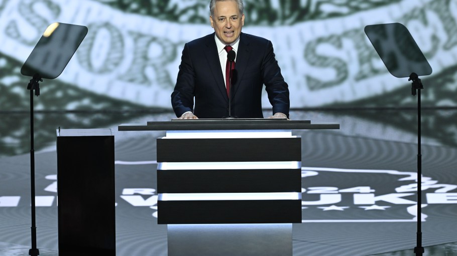 David Sacks, Trump's newly announced pick for White House AI & crypto czar, speaks on stage at the 2024 Republican National Convention.