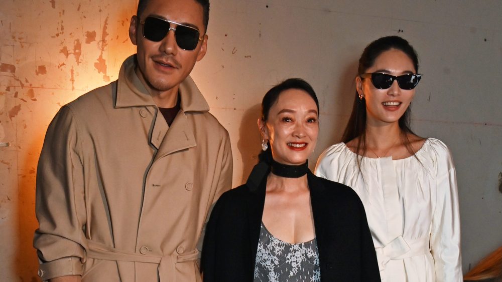 Hu Bing, Gill Zhou and Bonnie Chen attend the Huishan Zhang show during London Fashion Week September 2024 on September 16, 2024 in London, England.