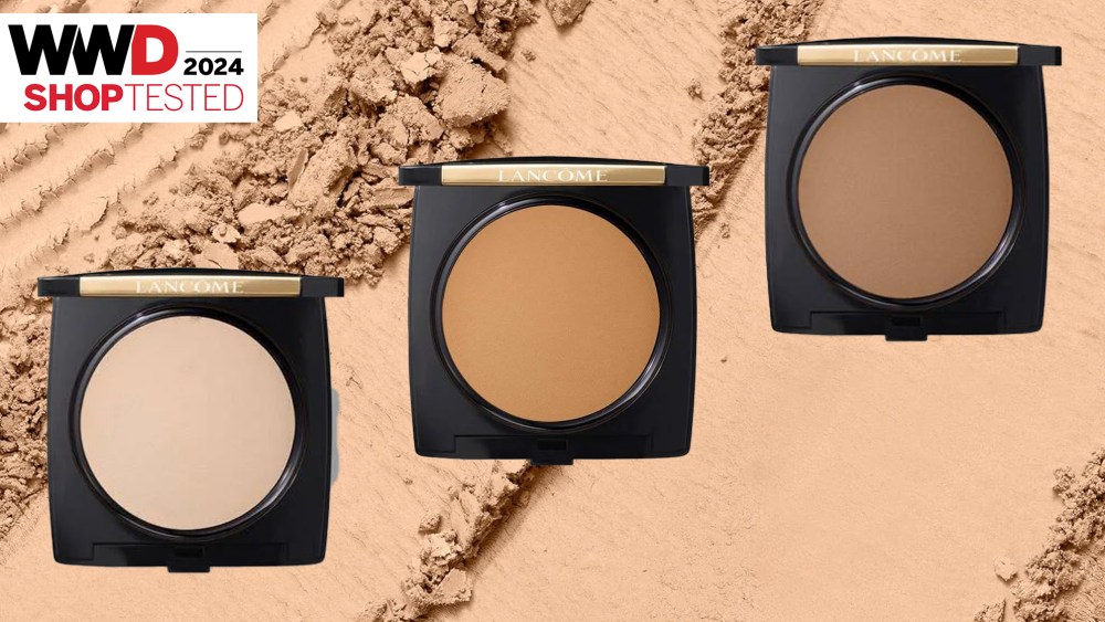 powder foundation compacts on swatch of lancome powder foudation