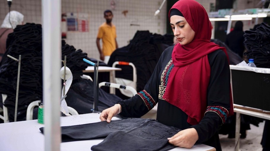 Fatma, a participant of the RISE Program, working at a factory in Egypt.