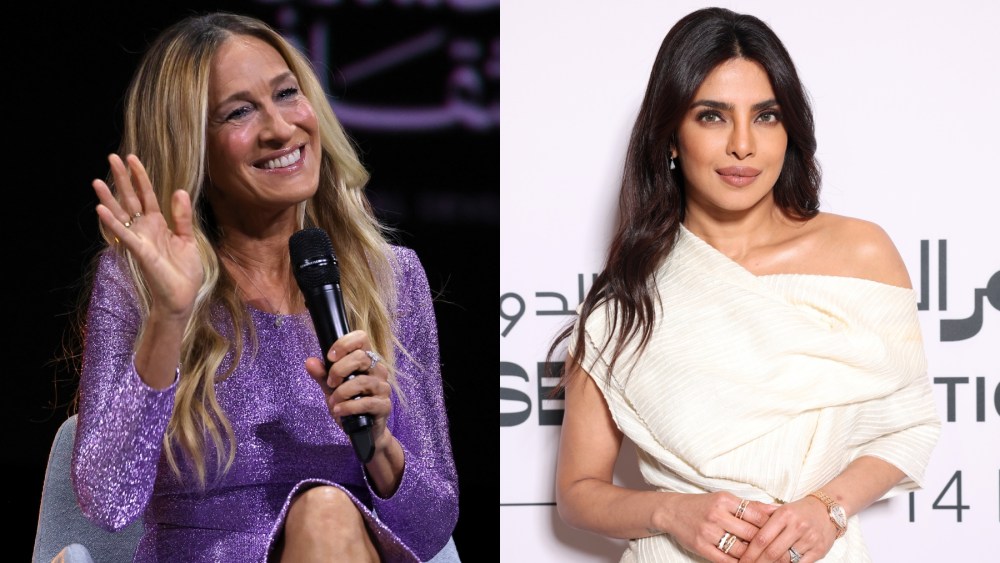 Sarah Jessica Parker and Priyanka Chopra at the 2024 Red Sea International Film Festival on Dec. 11 in Jeddah, Saudi Arabia, Oscar de la Renta, Bulgari, Christian Louboutin, Hector Maclean