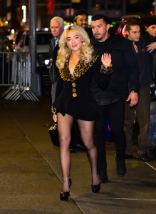 NEW YORK, NEW YORK - DECEMBER 10: Sabrina Carpenter is seen on December 10, 2024 in New York City. (Photo by Raymond Hall/GC Images)