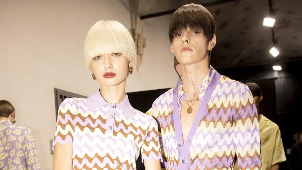 Backstage at Versace Spring 2025 Ready-To-Wear Collection at Milan Fashion Week.