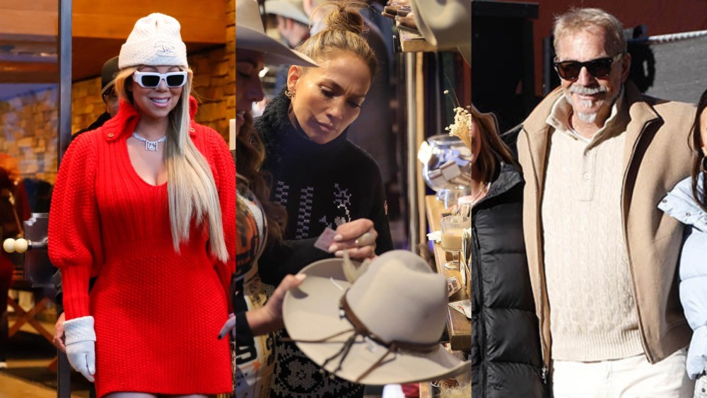 Mariah Carey, Jennifer Lopez, and Kevin Costner, celebrities shopping in Aspen.