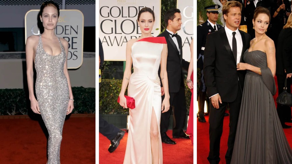Angelina Jolie red carpet dresses, fashion and outfits style at golden globes awards