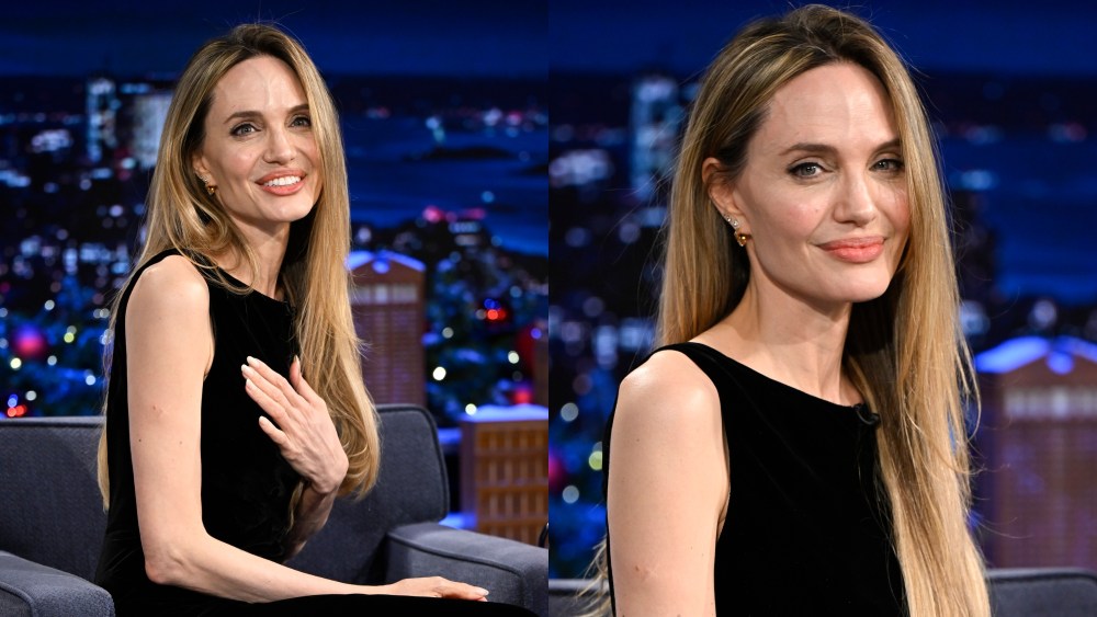 Angelina Jolie, The Tonight Show, Jimmy Fallon, barefoot, black maxidress, Maria movie