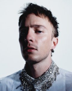 McQueen cotton poplin shirt chainmail and crystal embroidered stand collar