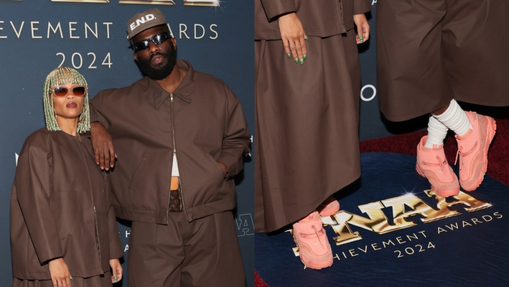 "Fat" Nwigwe, Tobe Nwigwe, Reebok, pink, matching, Footwear News Achievement Awards, red carpet