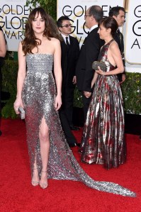 Dakota Johnson in Chanel attends the 72nd Annual Golden Globe Awards at The Beverly Hilton Hotel on January 11, 2015.