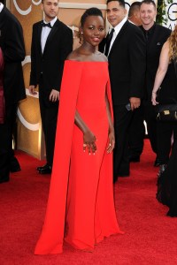 Lupita Nyong'o in Ralph Lauren attends the 71st Annual Golden Globe Awards held at The Beverly Hilton Hotel on January 12, 2014.