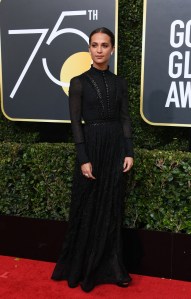 Alicia Vikander in Louis Vuitton arrives for the 75th Golden Globe Awards on January 7, 2018, in Beverly Hills, California.
