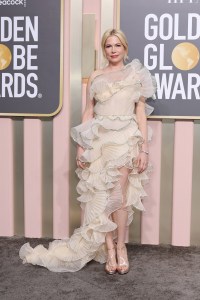 Michelle Williams in Gucci attends the 80th Annual Golden Globe Awards at The Beverly Hilton on January 10, 2023.
