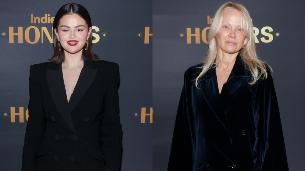 Selena Gomez sans faff dress, Pamela Anderson wrap dress, IndieWire Honors, red carpet