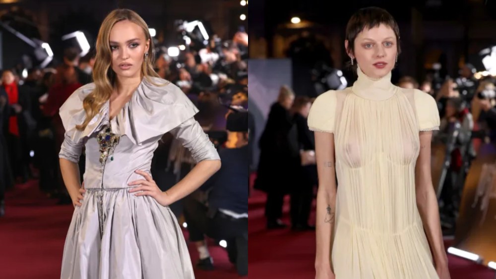 Lily-Rose Depp, left, and Emma Corrin attend the premiere of Nosferatu on Dec. 4 in London.