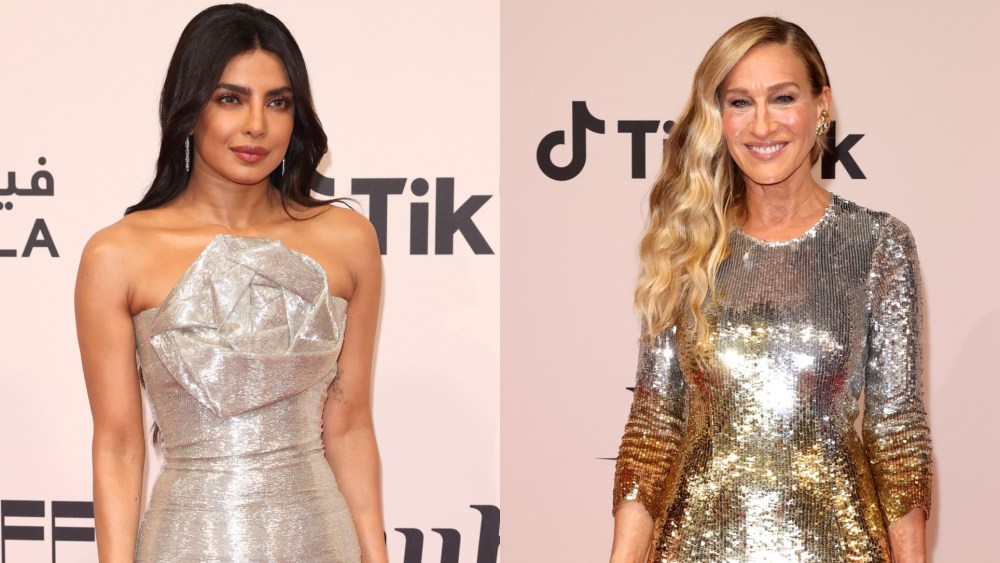 Sarah Jessica Parker and Priyanka Chopra Jonas at the Yusr Awards Ceremony during the Red Sea International Film Festival 2024 on Dec. 12, 2024, in Jeddah, Saudi Arabia.