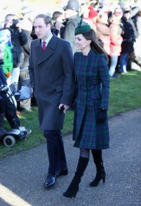 Prince William, Duke of Cambridge and Catherine, Duchess of Cambridge arrive for the Christmas Day service at Sandringham on December 25, 2013 in King's Lynn, England.