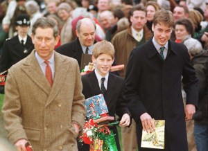 Princes William and Harry, clutch gifts from well wishers as they leave Sandringham Church with their father, Prince Charles, after attending morning service today (Thursday).  Both teenage princes - spending their first Christmas without their mother -  managed a smile and thanked people for their good wishes.
