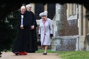 Queen Elizabeth II leaves after attending Christmas Day Church service at Church of St Mary Magdalene on the Sandringham estate on December 25, 2018 in King's Lynn, England.