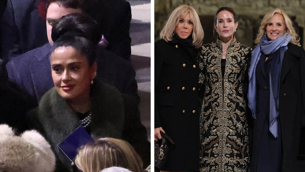 (L-R): Salma Hayek, Brigitte Macron, Ashley Biden and Jill Biden attend the ceremony to mark the reopening of Notre-Dame of Paris Cathedral on December 07, 2024 in Paris, France. 