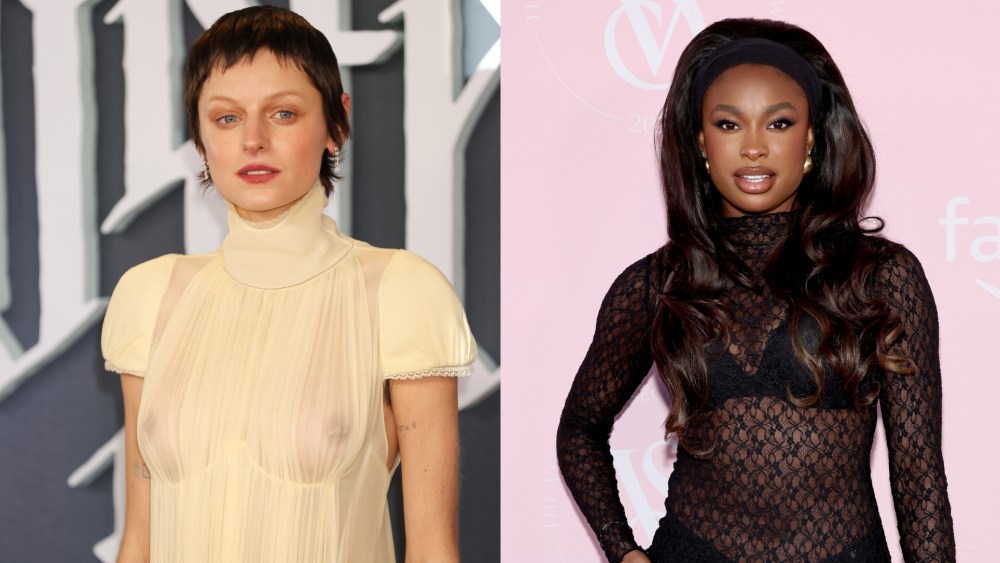 Emma Corrin sheer dress attends the "Nosferatu" premiere on Dec. 4 in London. Coco Jones attends the Victoria's Secret Fashion Show on Oct. 15.