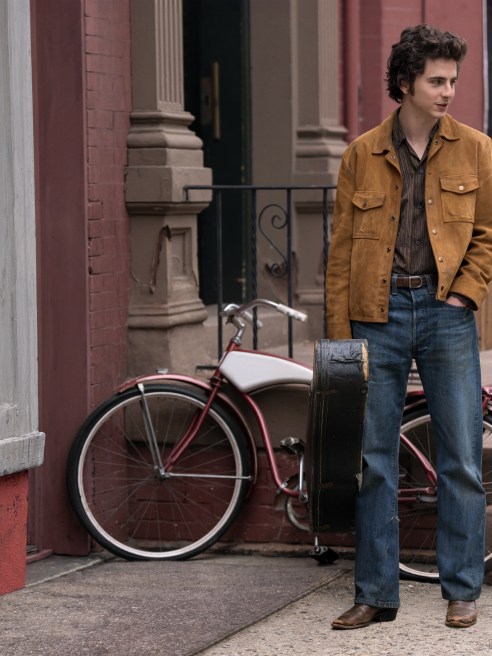 Timothée Chalamet as Bob Dylan in "A Complete Unknown."