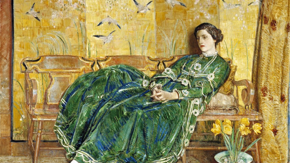 Childe Hassam’s 1920 painting, “April (The Green Gown).”
