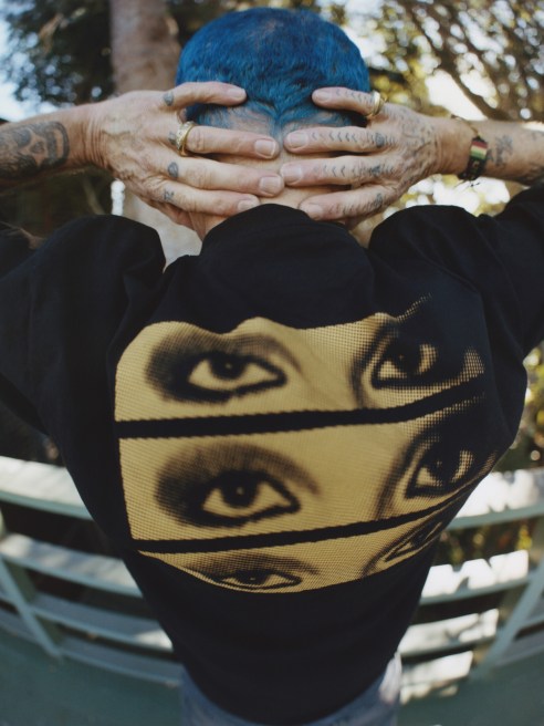 Flea from Red Hot Chili Peppers models a look from the new Levi's X Undercover collaboration.