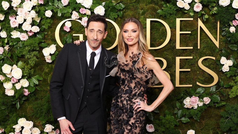 Adrien Brody wife Georgina Chapman during the 82nd Annual Golden Globes held at The Beverly Hilton on January 05, 2025 in Beverly Hills, California.