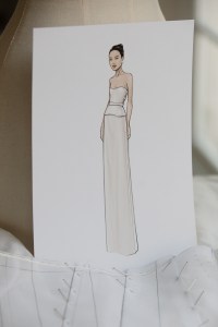 Sketch of Anna Sawai's Dior gown for the Golden Globes 2025.