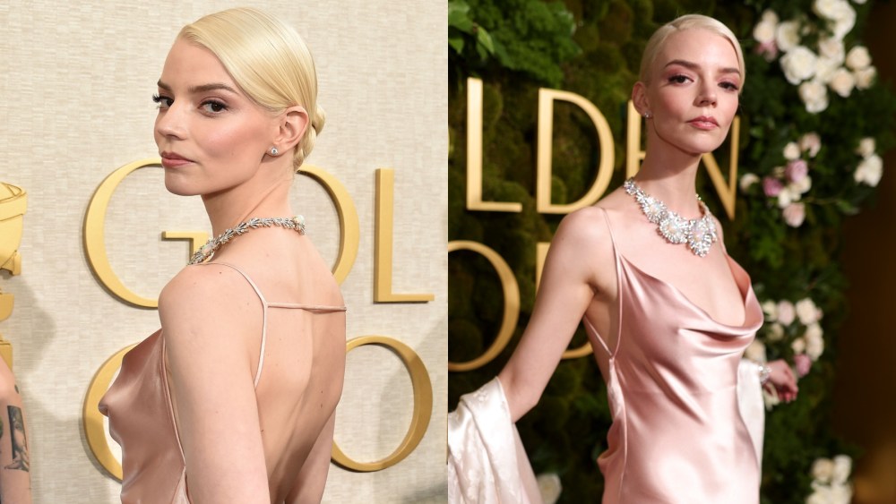 Anya Taylor-Joy during the 2025 Golden Globes on Jan. 5 in Beverly Hills, red carpet, Dior, Jimmy Choo, archival