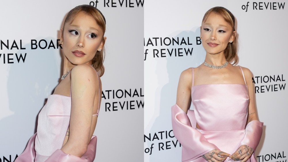 Ariana Grande wears pink loewe dress at The National Board of Review Gala on Jan. 7 in New York, Loewe, pink dress, red carpet
