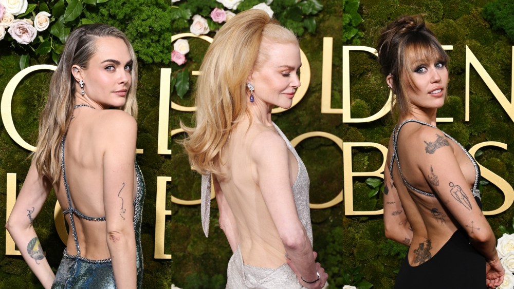 Cara Delevingne, Nicole Kidman and Miley Cyrus during the 2025 Golden Globes on Jan. 5 in Beverly Hills, backless, Gucci, Celine, red carpet, Balenciaga