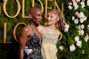 BEVERLY HILLS, CALIFORNIA - JANUARY 05: (L-R) Cynthia Erivo and Ariana Grande attend the 82nd Annual Golden Globe Awards at The Beverly Hilton on January 05, 2025 in Beverly Hills, California. (Photo by Amy Sussman/Getty Images)