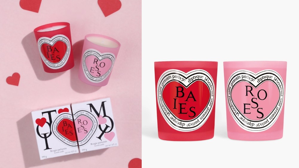 set of red and pink candles with accompanying packaging
