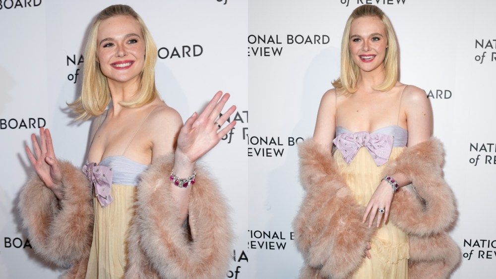 Elle Fanning at The National Board of Review Gala on Jan. 7 in New York, Valentino, Cartier, red carpet