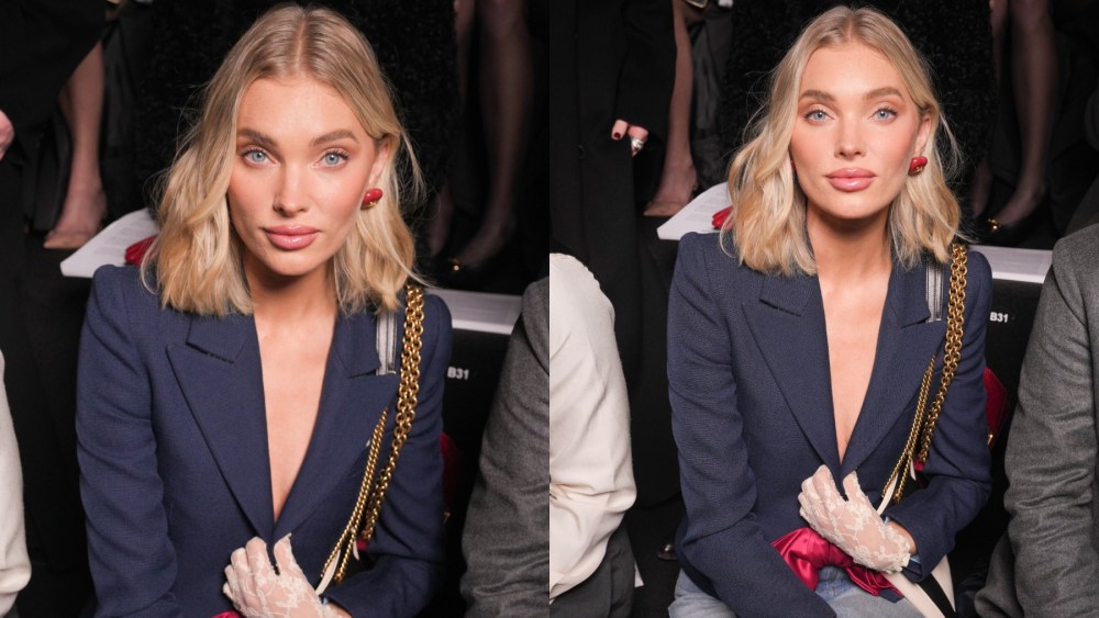 Elsa Hosk at the Valentino spring 2025 couture fashion show on Jan. 29, blazer, jeans