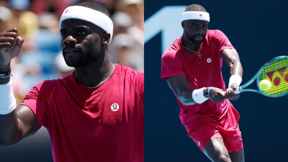 Frances Tiafoe plays during the 2025 Australian Open on Jan. 13 in Melbourne, Lululemon sponsor, tennis, Grand Slam, Reebok, K-Swiss Ultrashot 4 shoe sponsor