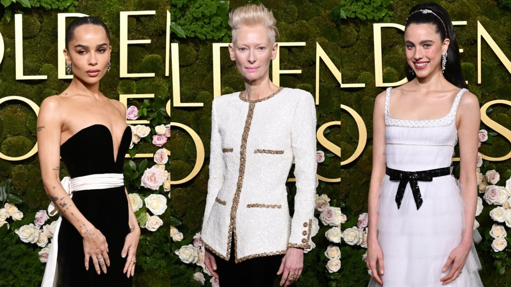 Zoë Kravitz, Tilda Swinton and Margaret Qualley at the 2025 Golden Globes on Jan. 5 in Beverly Hills, Chanel, red carpet, Saint Laurent, black and white, trends