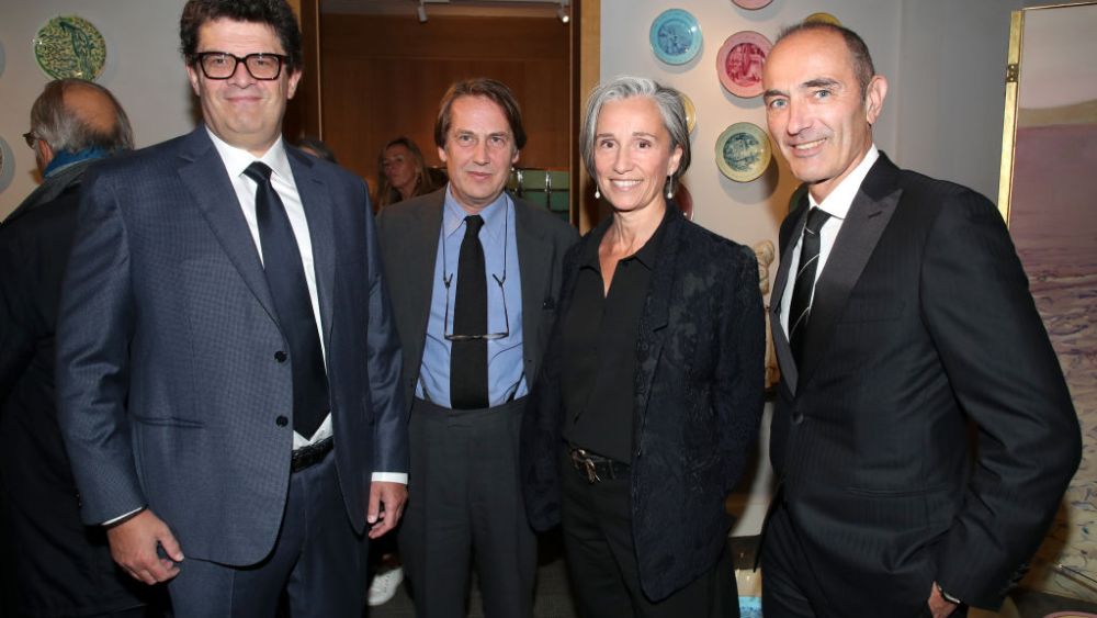PARIS, FRANCE - NOVEMBER 02: (L-R) Deputy CEO at Kering Group, Jean-François Palus, Frederic Chambre, Angelina Palus and CEO "Ginori 1735" Alain Prost attend Ginori 1735 Presents : "Reborn Project – Ginori Art Collection" at Galerie du Passage on November 02, 2021 in Paris, France. (Photo by Bertrand Rindoff Petroff/Getty Images For Ginori 1735)