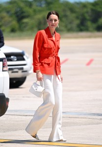 BELIZE - MARCH 22: Catherine, Duchess of Cambridge at Philip S. W Goldson International Airport with Prince William, Duke of Cambridge departing Belize for Jamaica to carry on their Royal Tour of the Caribbean on March 22, 2022 in Belize. (Photo by Karwai Tang/WireImage)