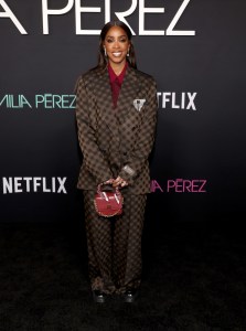 LOS ANGELES, CALIFORNIA - OCTOBER 21: Kelly Rowland attends the Los Angeles Premiere of Netflix's "Emilia Perez" at The Egyptian Theatre Hollywood on October 21, 2024 in Los Angeles, California.  (Photo by Monica Schipper/Getty Images)